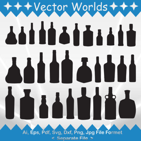 Collection of charming vector images of alcohol bottles.
