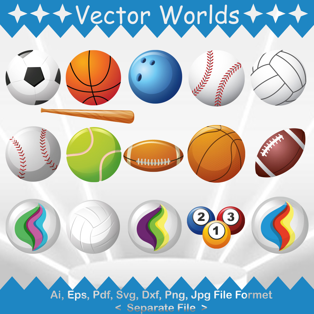 Pack of unique vector images of balls.