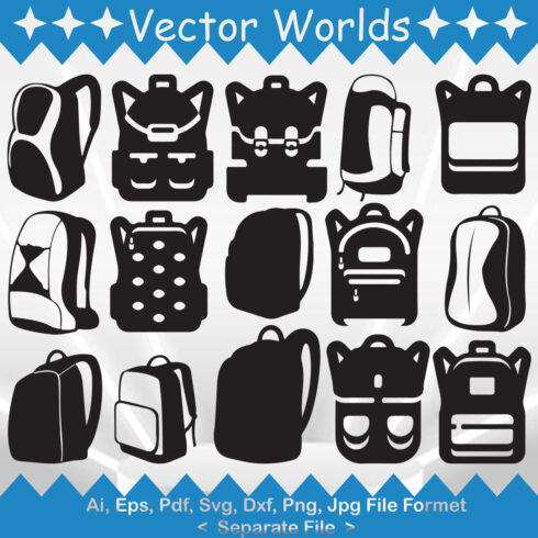 Set of unique vector images of backpacks.