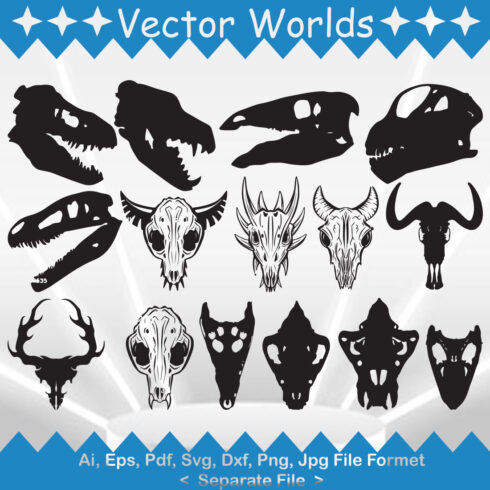 Set of different animal heads.