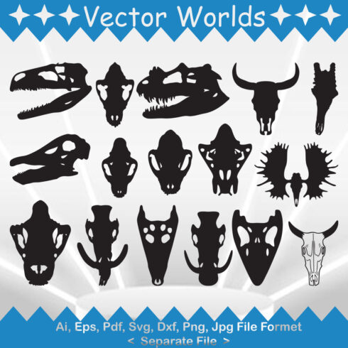Set of various animal heads silhouettes.
