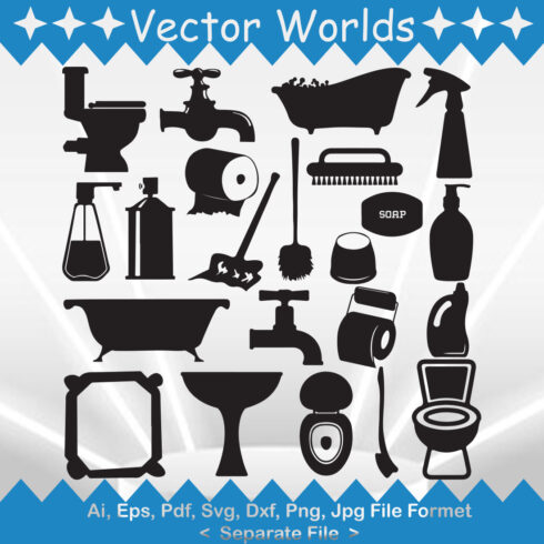 Bathroom Accessories SVG Design Graphics cover image.