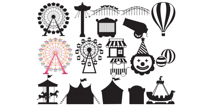 Pack of adorable amusement park vector images.