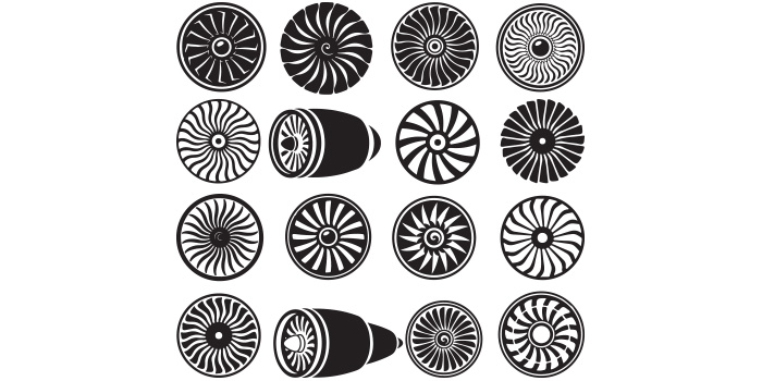 A selection of colorful aircraft engine vector images.