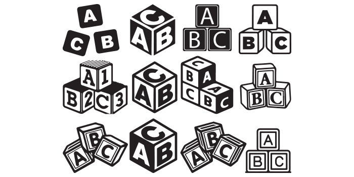 Collection of irresistible vector images of alphabet cubes.
