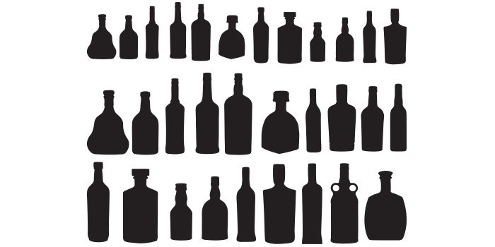 A selection of colorful vector images of alcohol bottles.