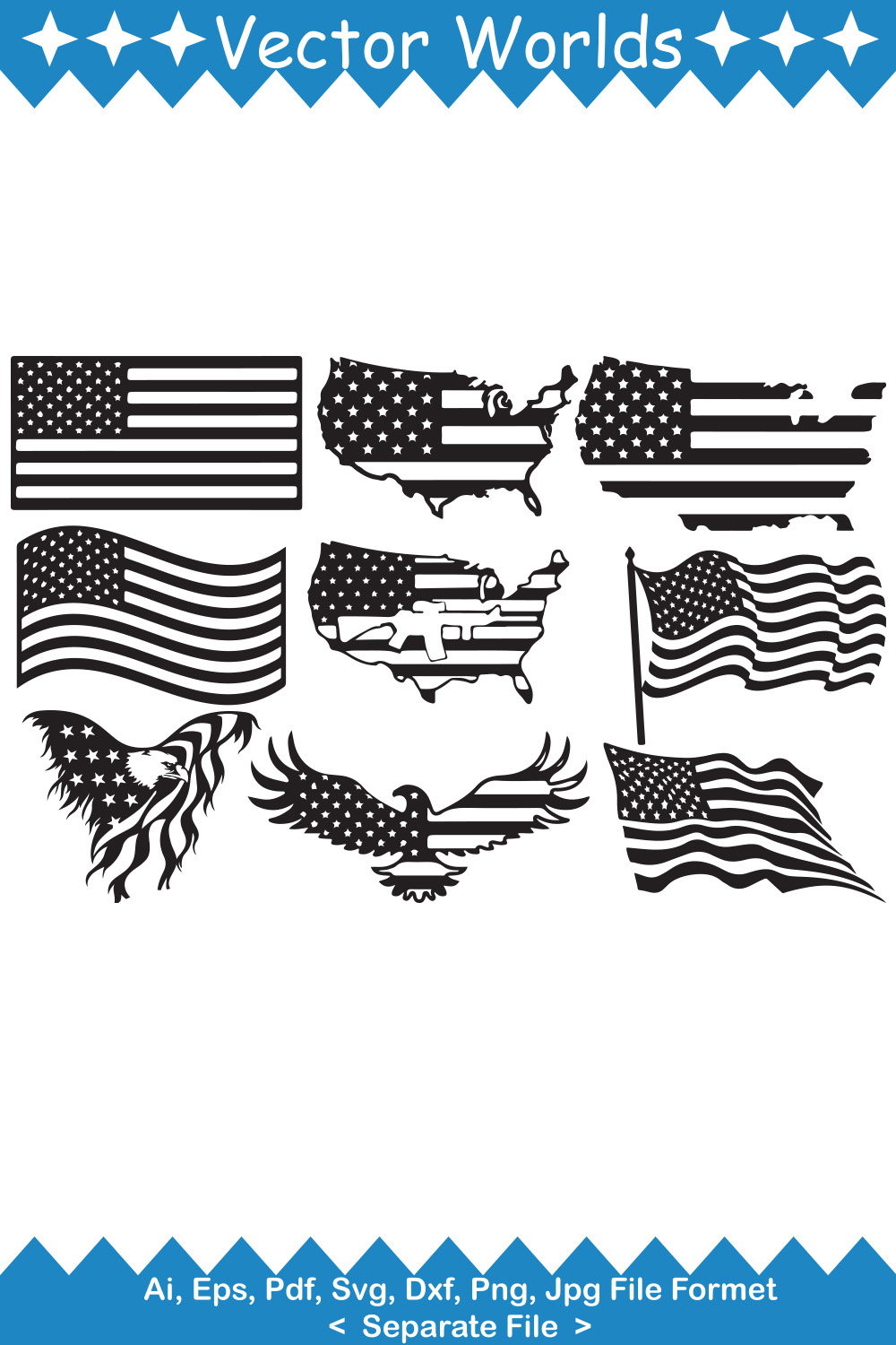 Pack of adorable america flag vector images.