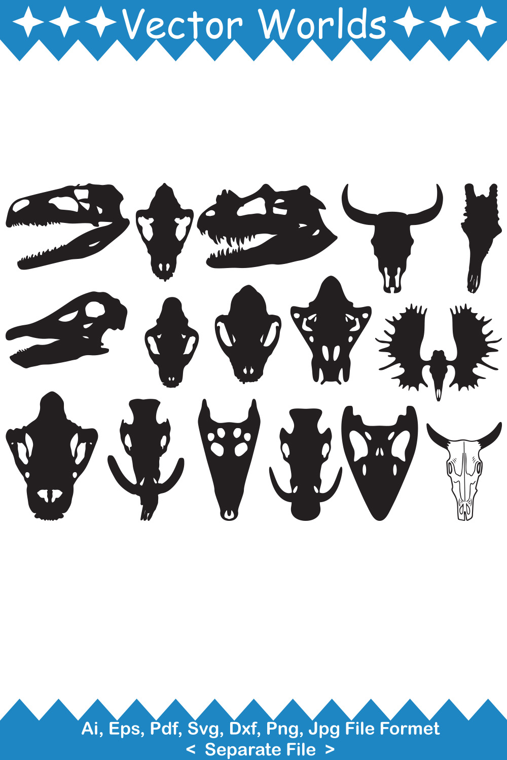 Set of silhouettes of different animal heads.