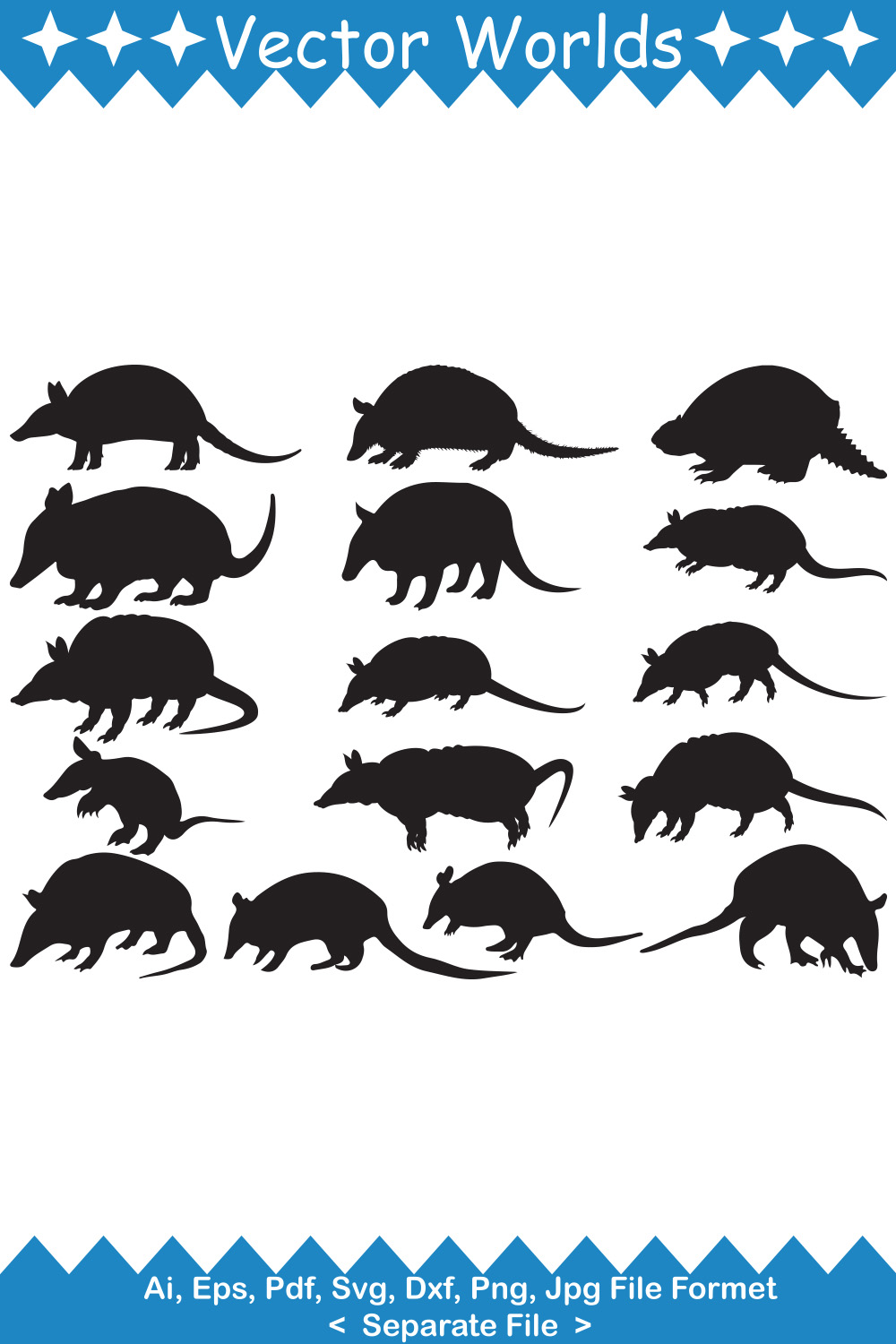 Set of silhouettes of wild animals.