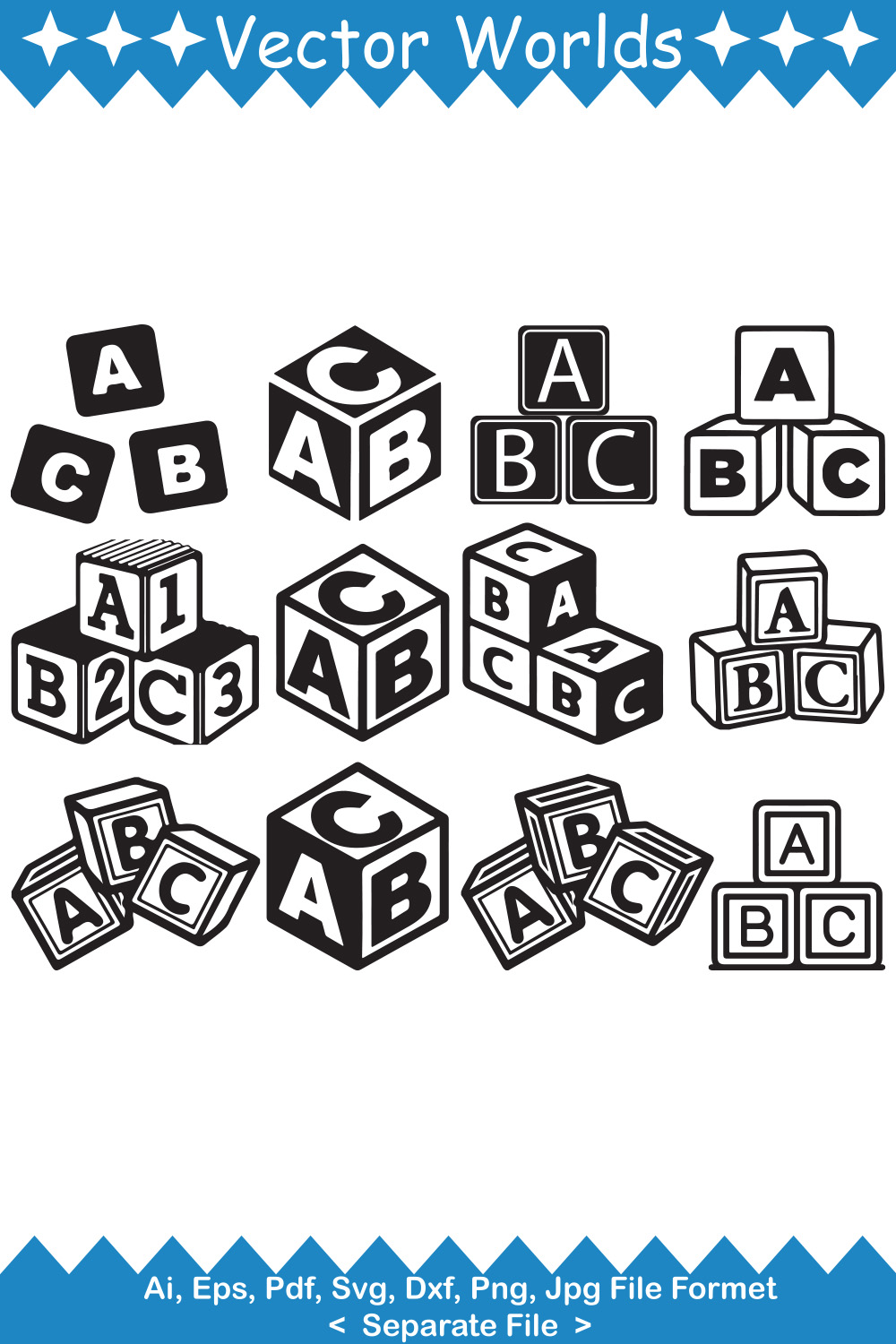 A selection of amazing vector images of alphabet cubes.