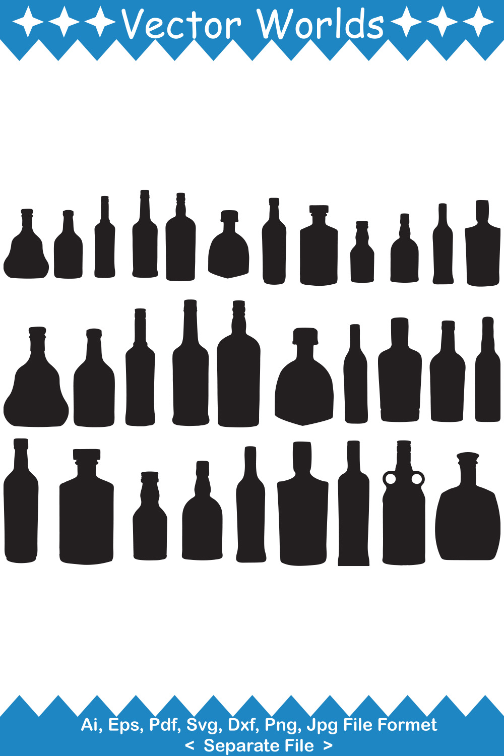 Set of beautiful vector images of alcohol bottles.