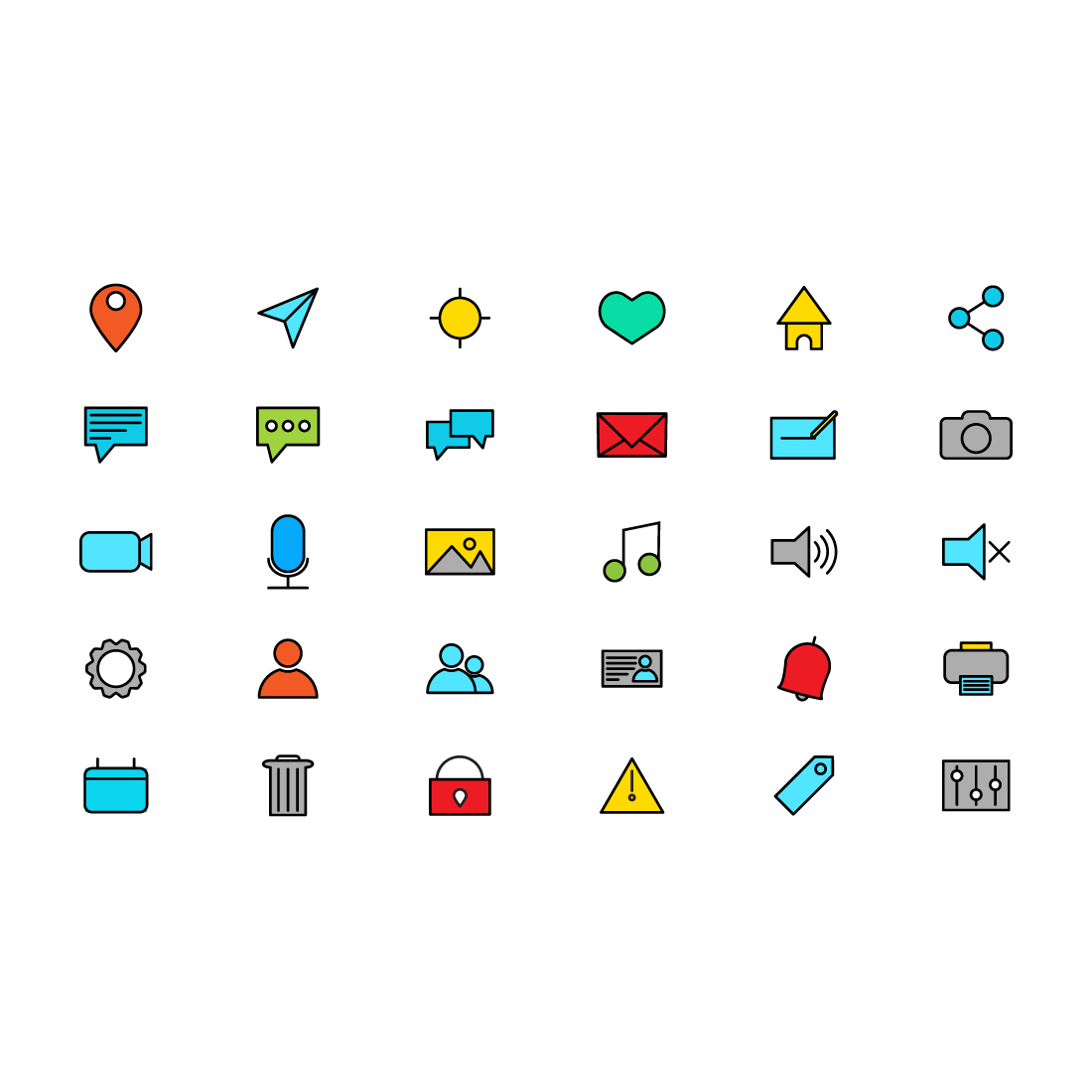 Set of icons on blue background.