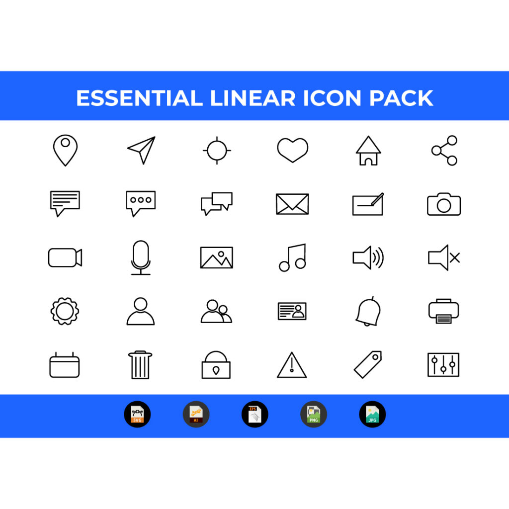 30 Linear Essential Icon Pack Vector Illustrations - MasterBundles