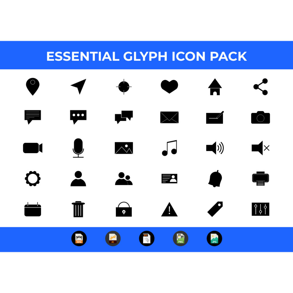 30 Glyph Essential Icon Pack Vector and SVG - MasterBundles