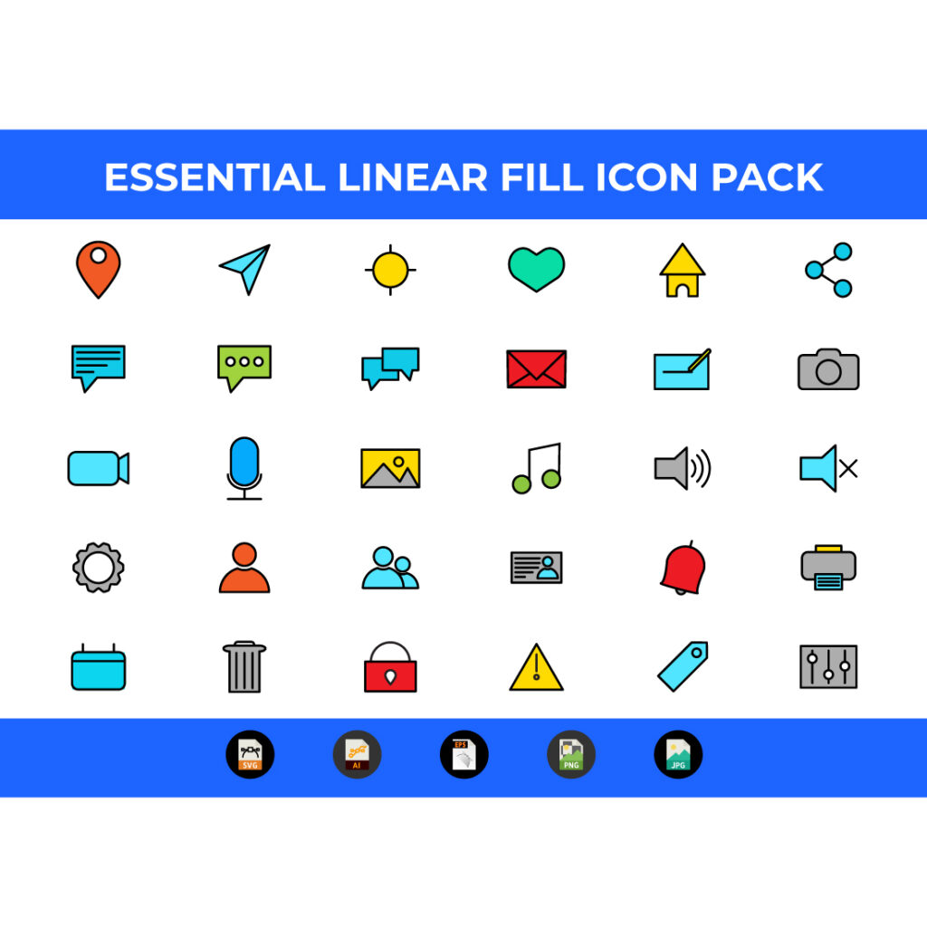30 Linear Fill Essential Icon Pack Vector Illustrations and SVG ...