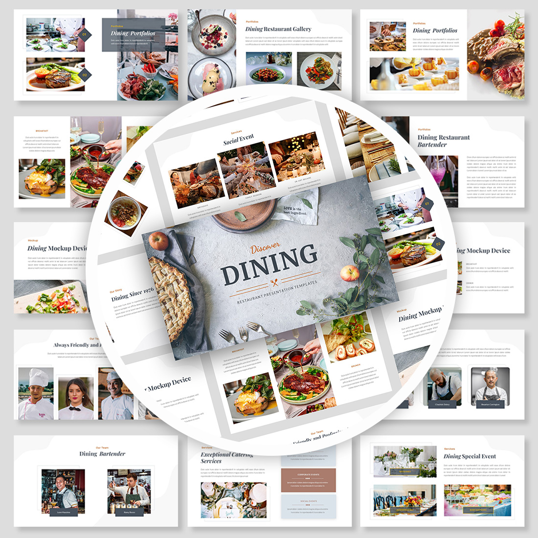 Restaurant Presentation Google Slides Template cover image.