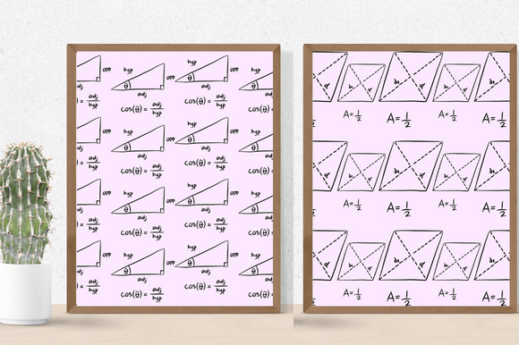 Light pink background with the maths shapes for the posters.