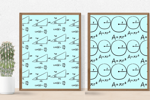 Turquoise background with the elegant black maths formulas.