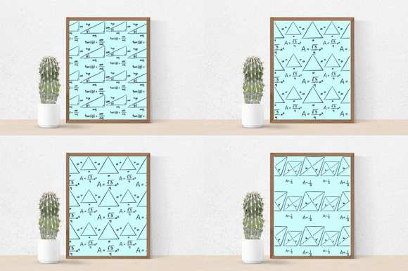 Four maths posters with the turquoise background.