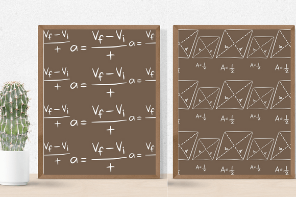 Two brown minimalistic posters with the maths formulas.