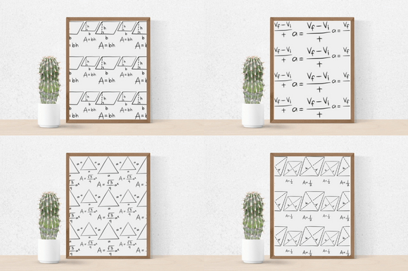 Four posters with the maths.