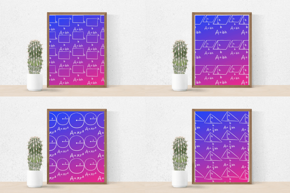 Four posters with the colorful math illustrations.