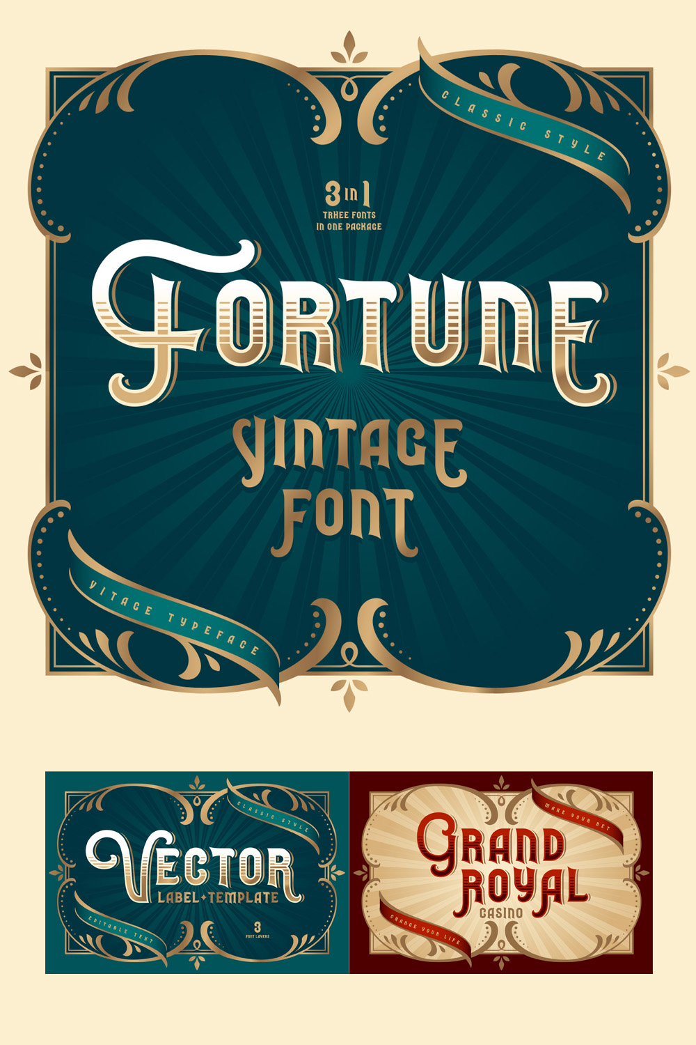 Fortune Vintage Font Pinterest collage image.