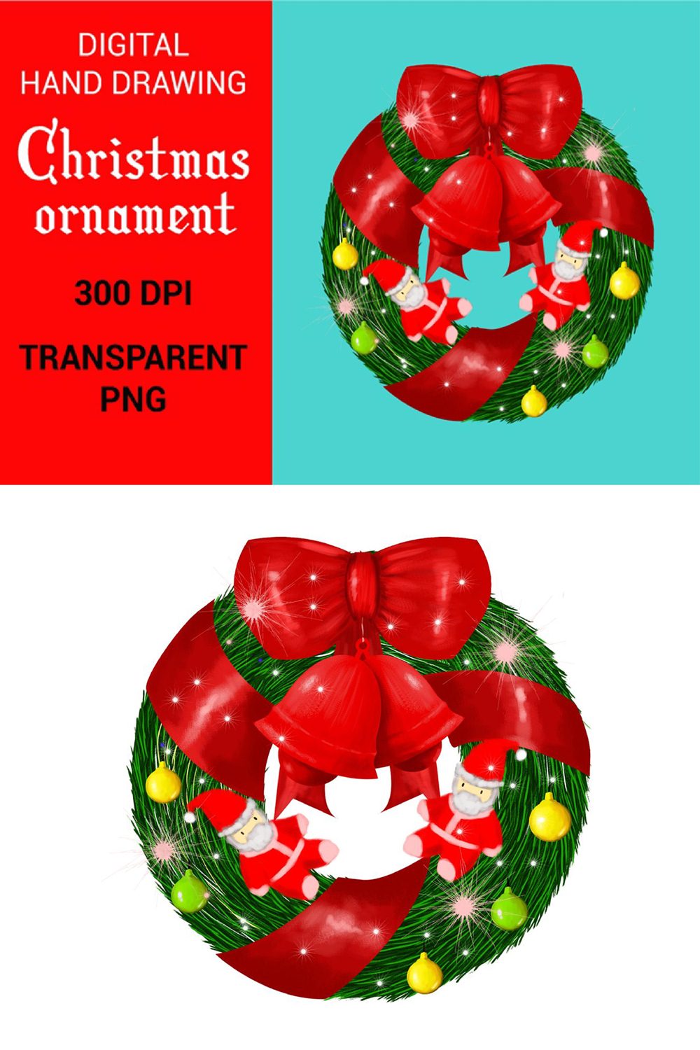 Digital Hand Drawing Christmas Ornament pinterest image.