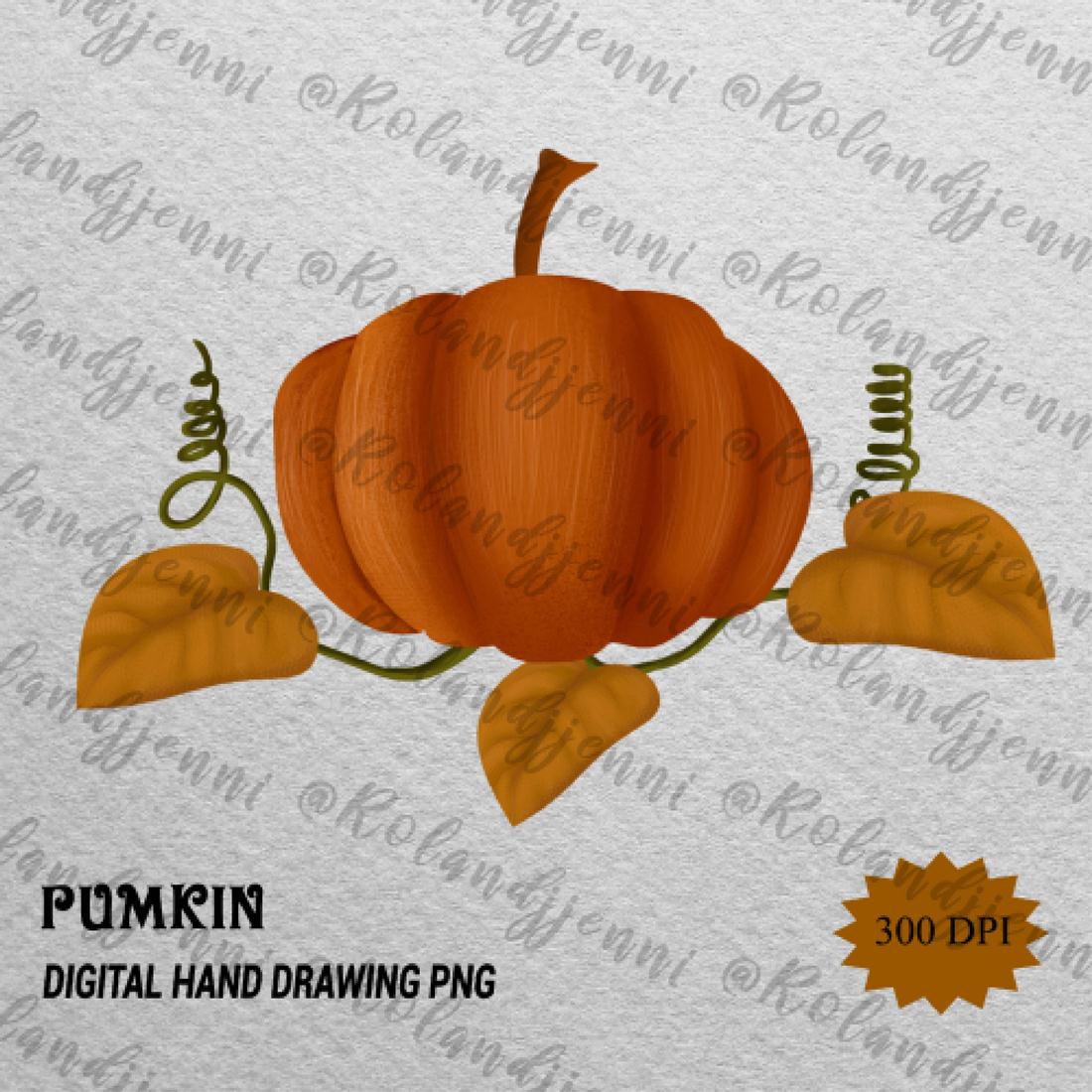 Halloween Pumpkin Digital Hand Drawing PNG PSD cover image.