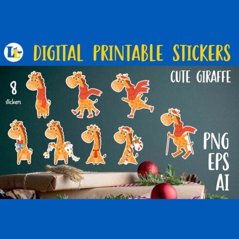 Winter Cute Giraffe Printable Sticker Bundle cover image.