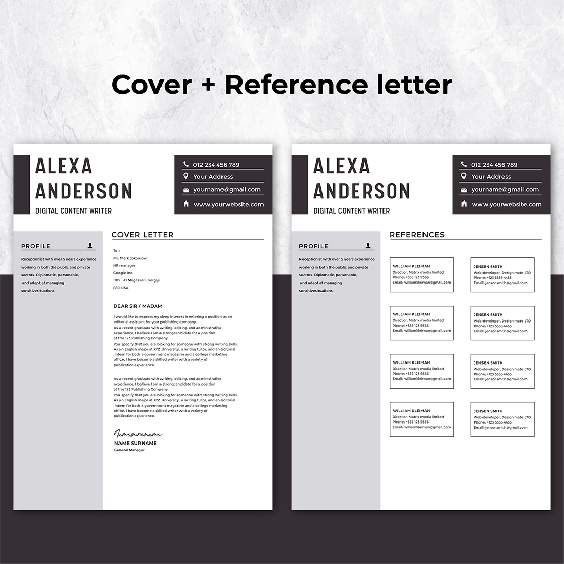 Cover letter and a reference letter for a resume.