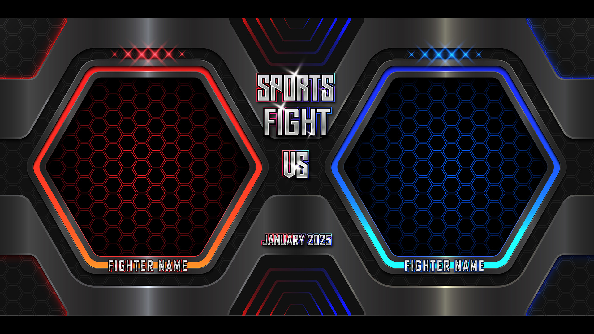 10 Sports Fight Posters and Backgrounds in 3D Realistic Style, two hexagons.