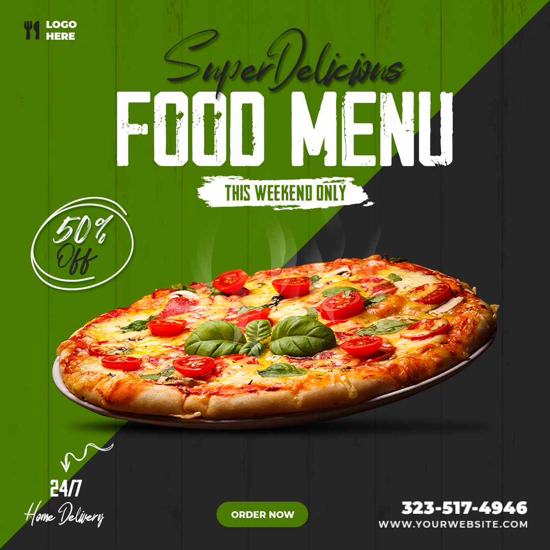 Food Social Media Post And Banner Design Template preview image.