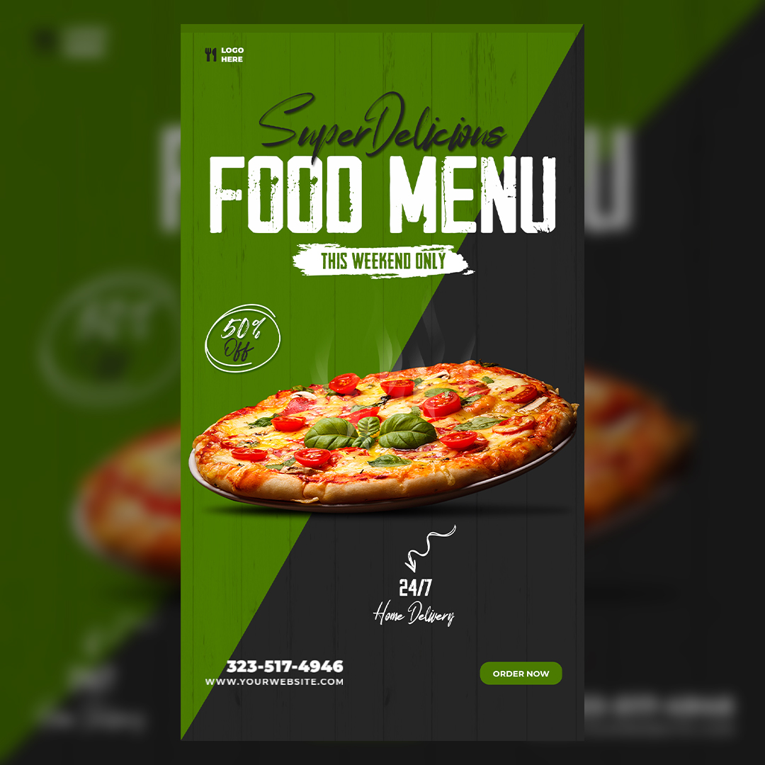 Pizza Social Media Post And Banner Design Template preview image.