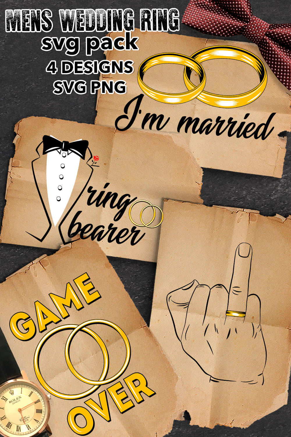 Mens Wedding Ring SVG - pinterest image preview.