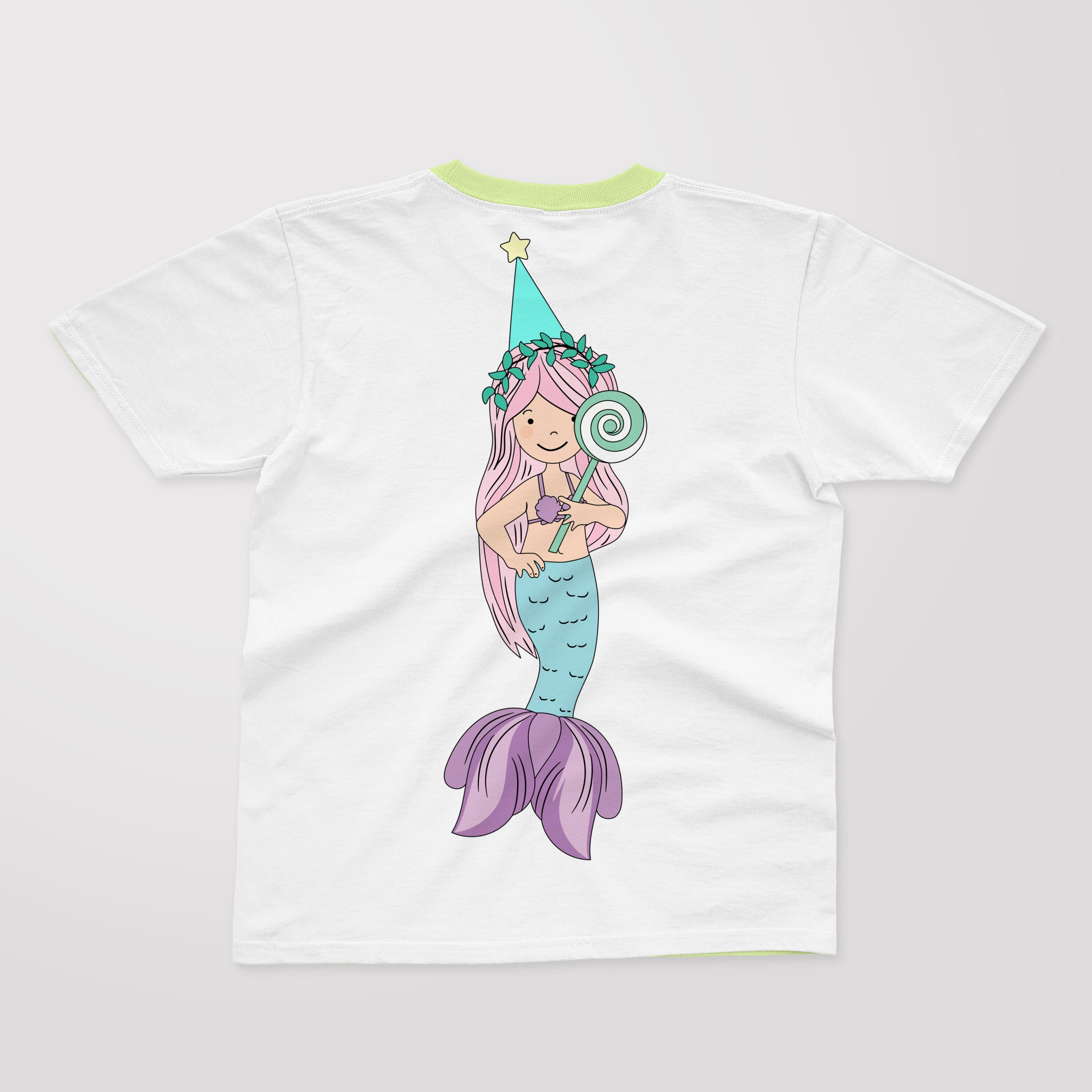 Cute pink hair mermaid with the sweets.