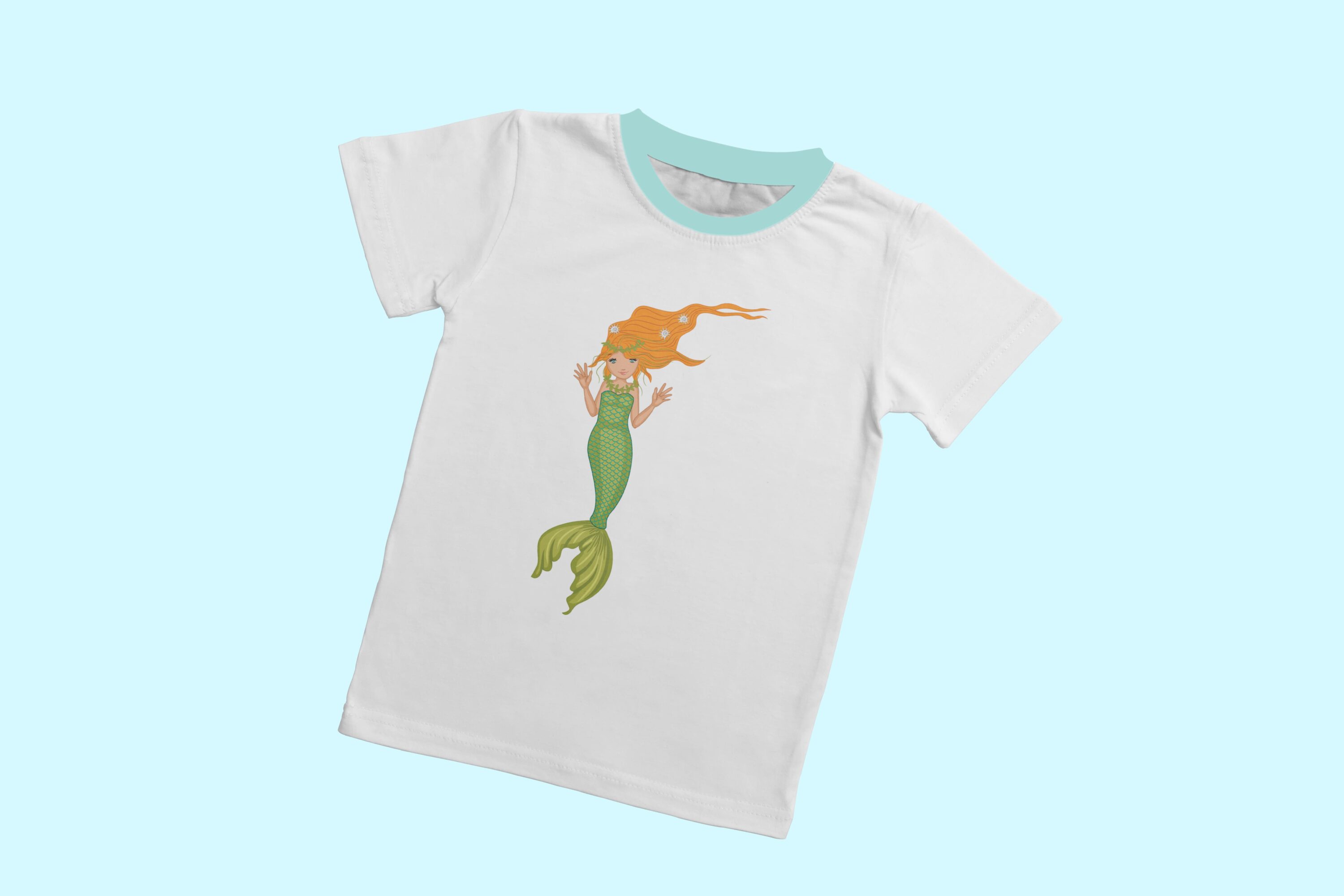 Classic white t-shirt with the swimming mermaid.