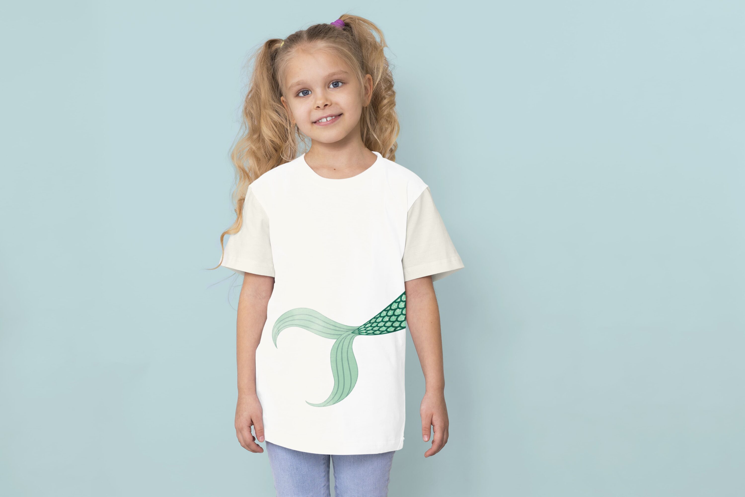White y-shirt for the girls with the green mermaid tail.