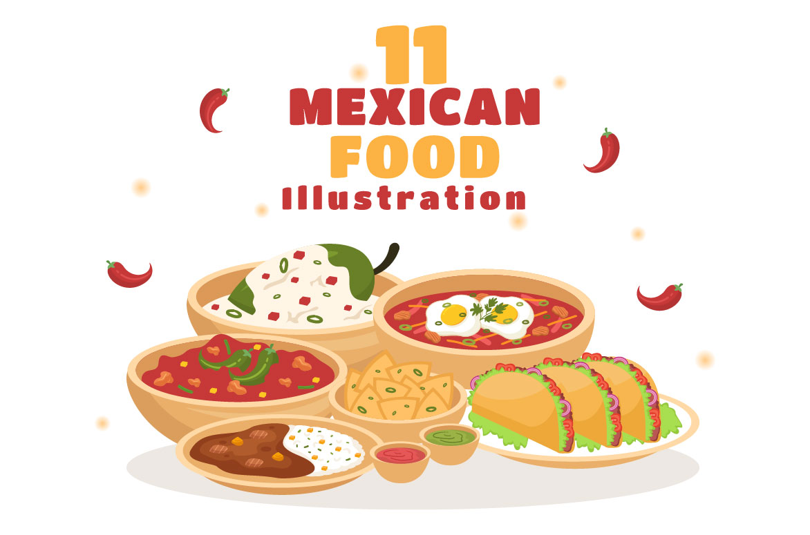 Beautiful cartoon image with mexican food.