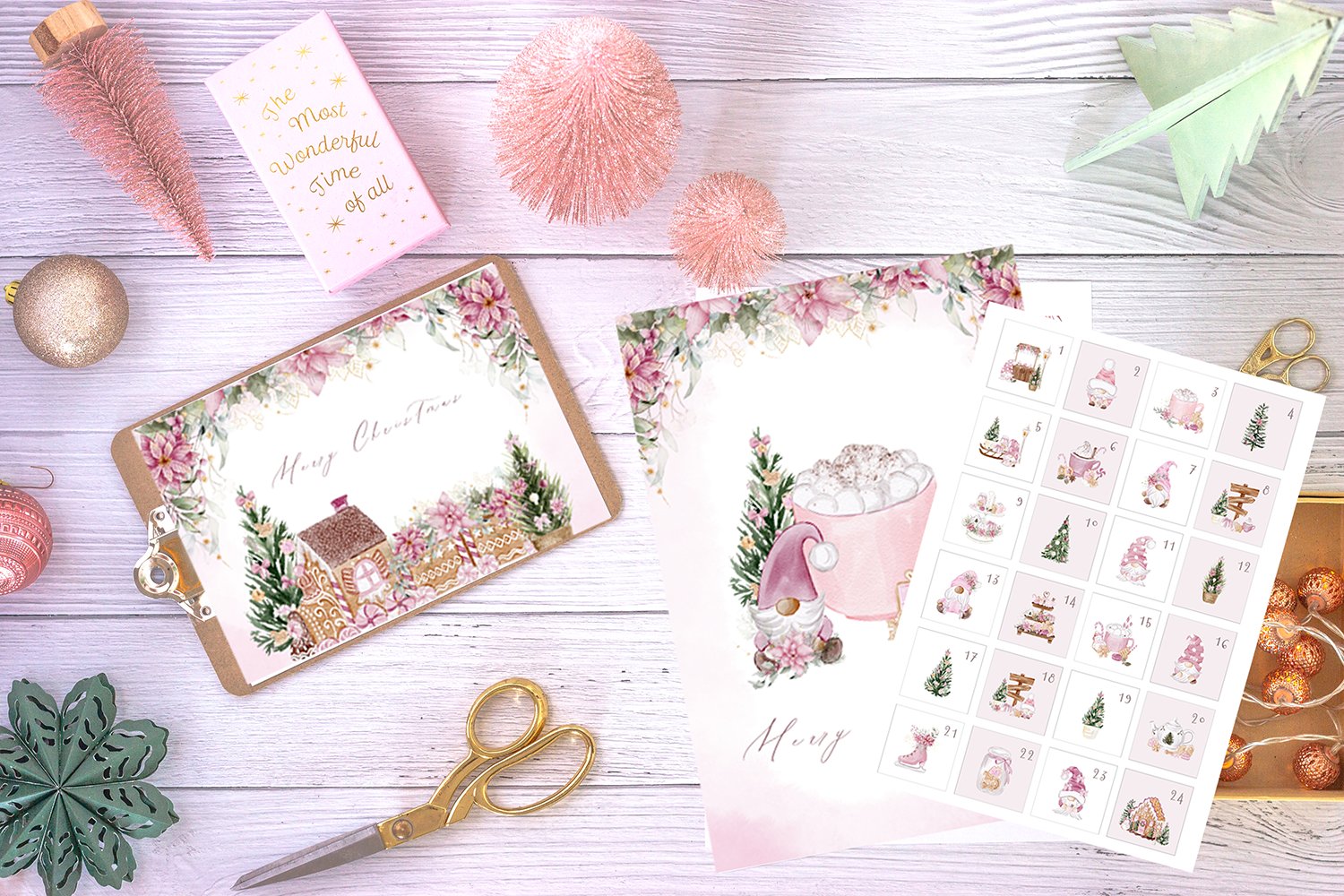 Watercolor pink greeting cards.