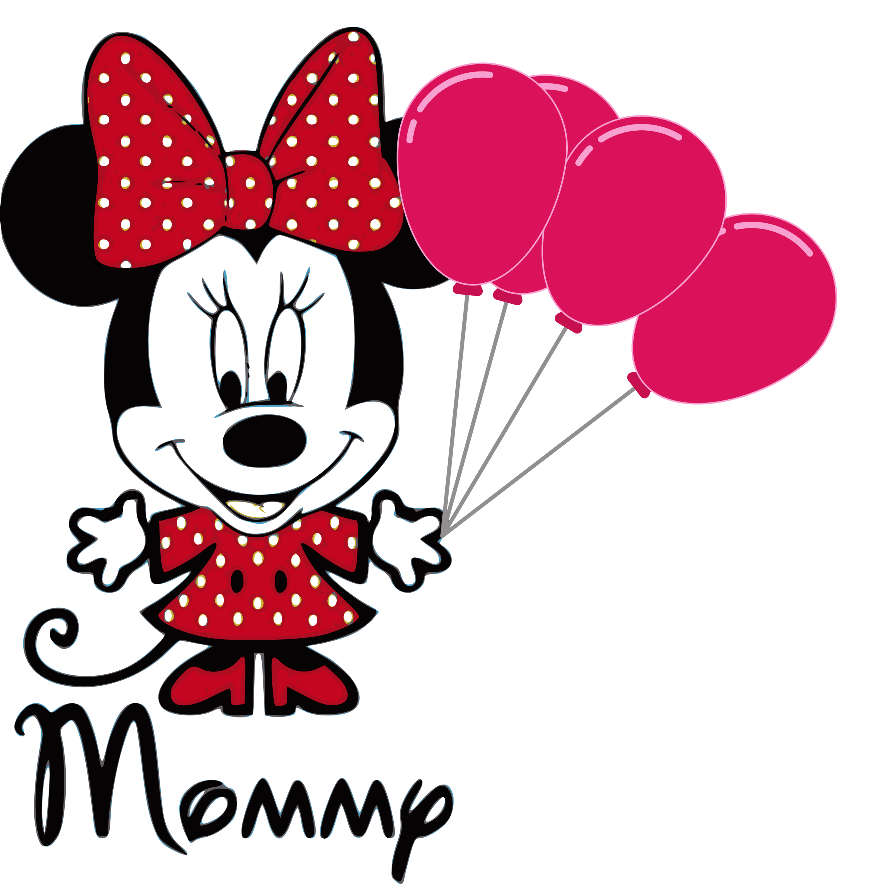 Colorful image birthday of Minnie Mouse with balloons.