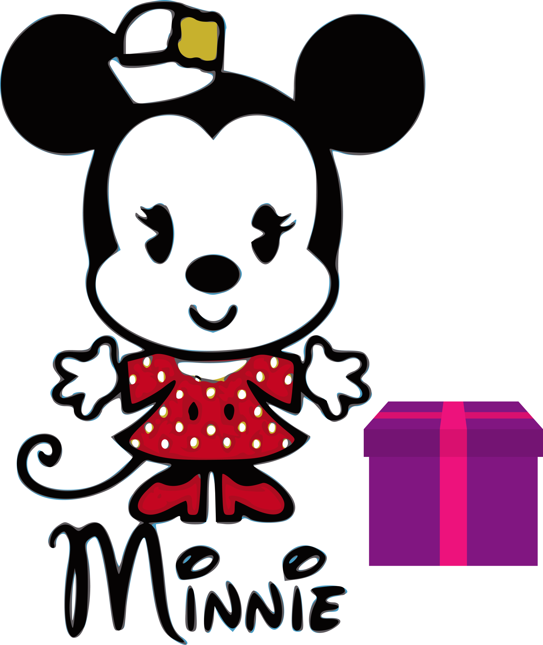 Cute picture birthday of Minnie Mouse with a gift.
