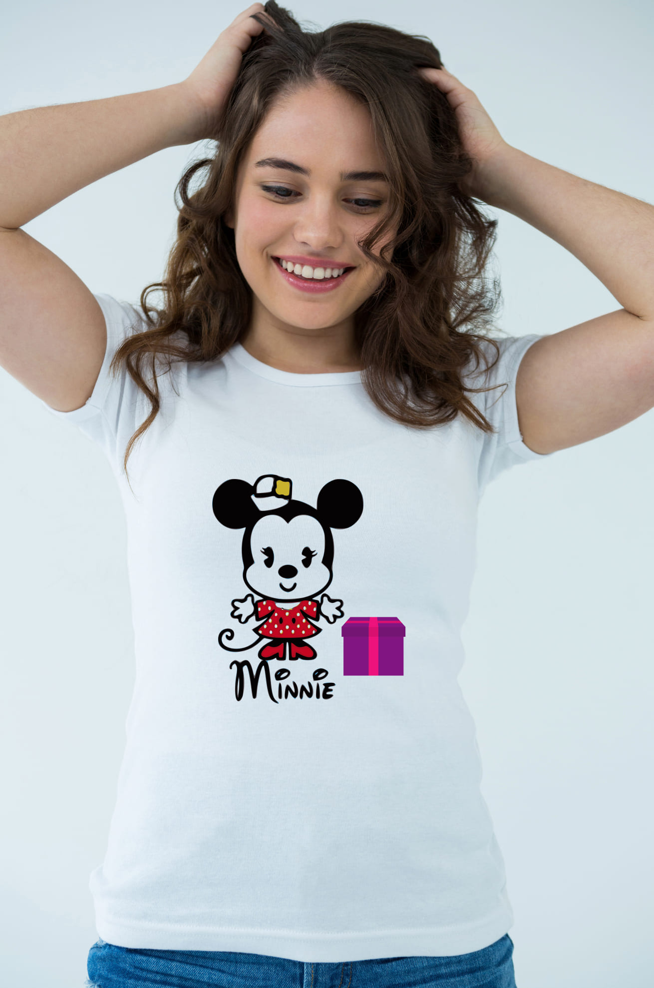 Simple mickey mouse design on the white t-shirt.