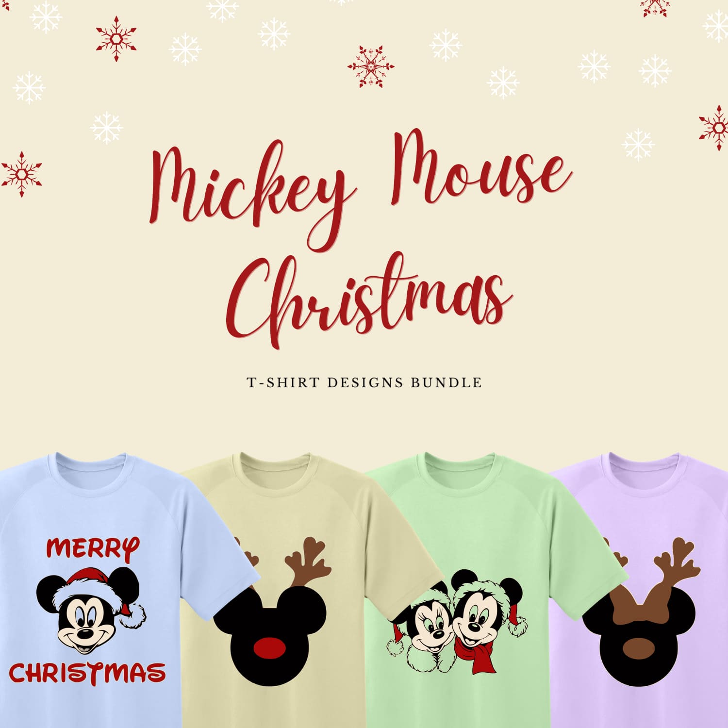 Mickey Mouse Christmas SVG T-shirt Designs Bundle.