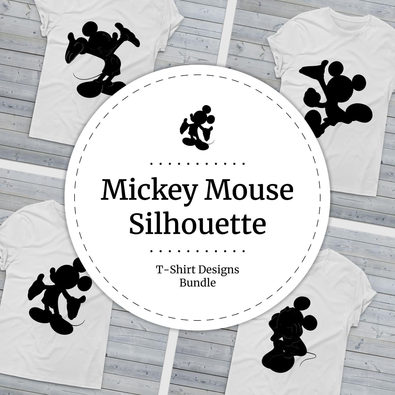 Mickey Mouse Silhouette SVG T-shirt Designs Bundle.