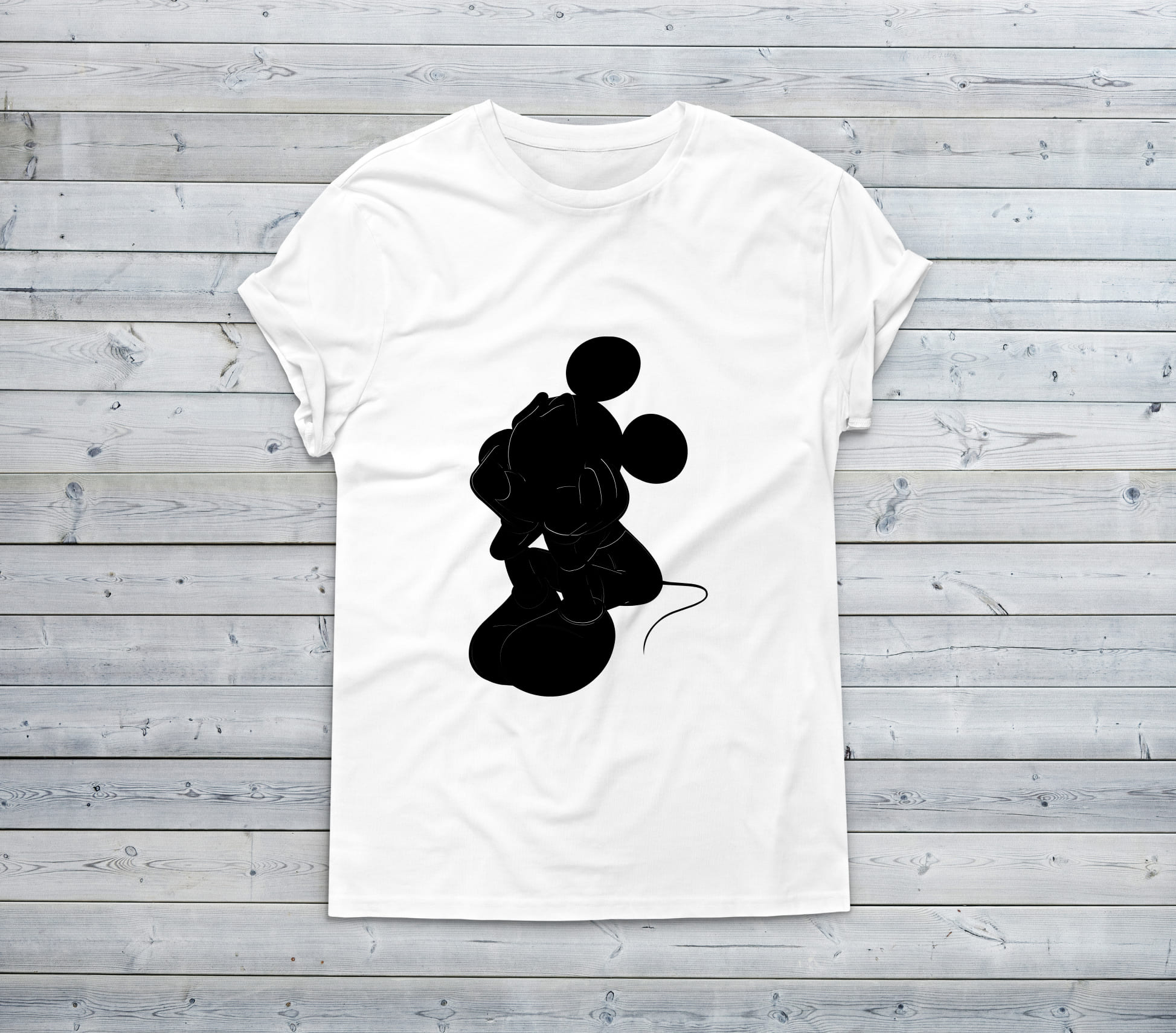 Pensive mickey mouse in the silhouette style.
