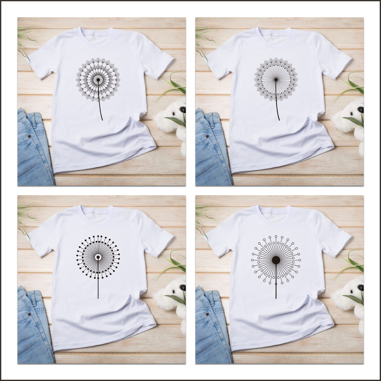 Minimal Dandelion T-shirt Designs Bundle Cover.