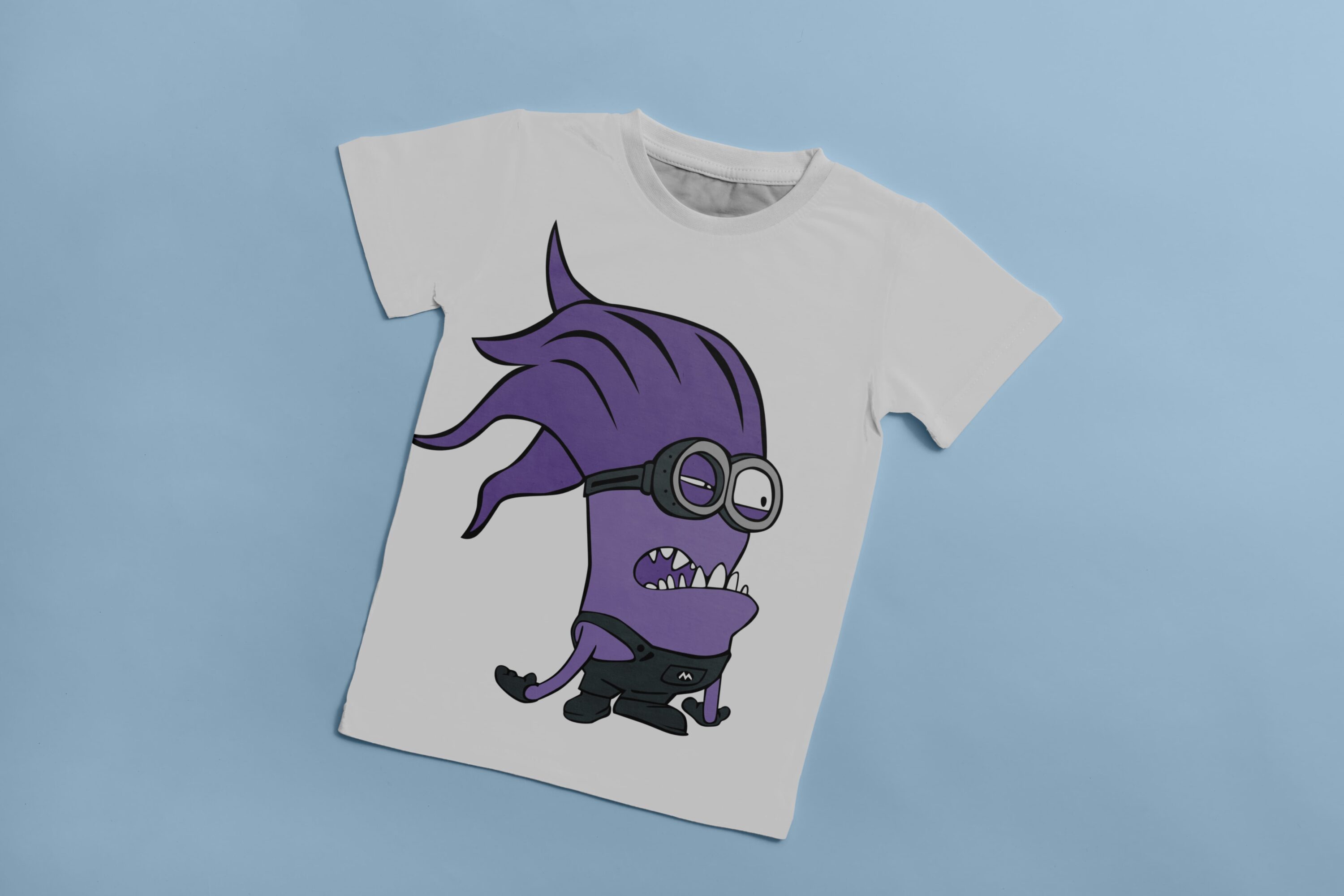 White T-shirt with an image of a angry character - Evil Minion.