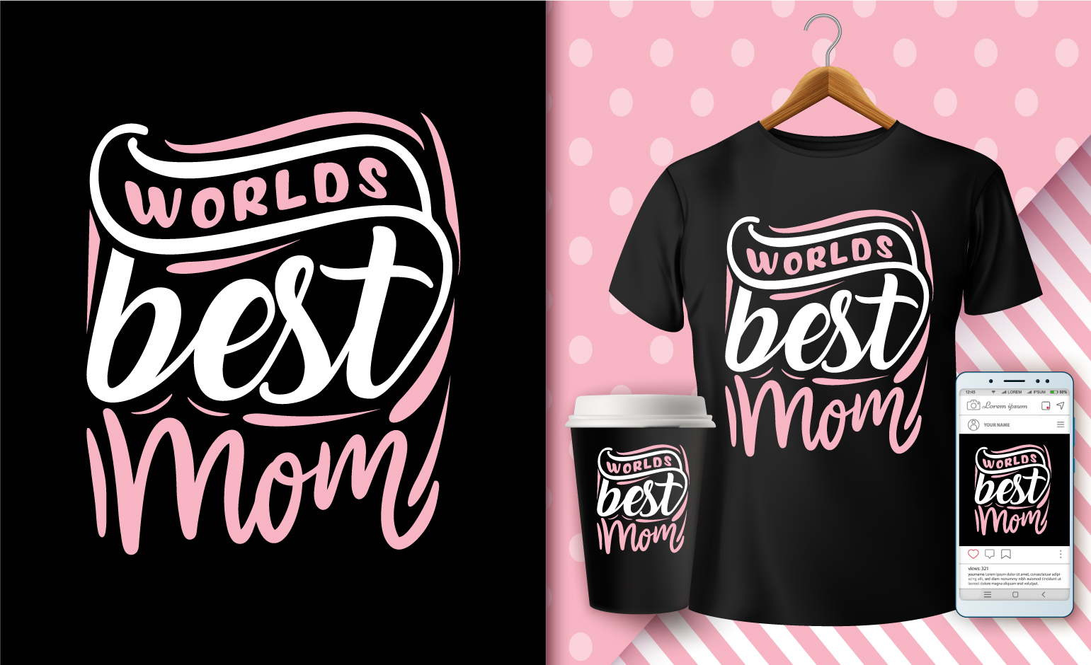 Best Mom Ever T-Shirt Pink and White Design SVG Bundle preview image.