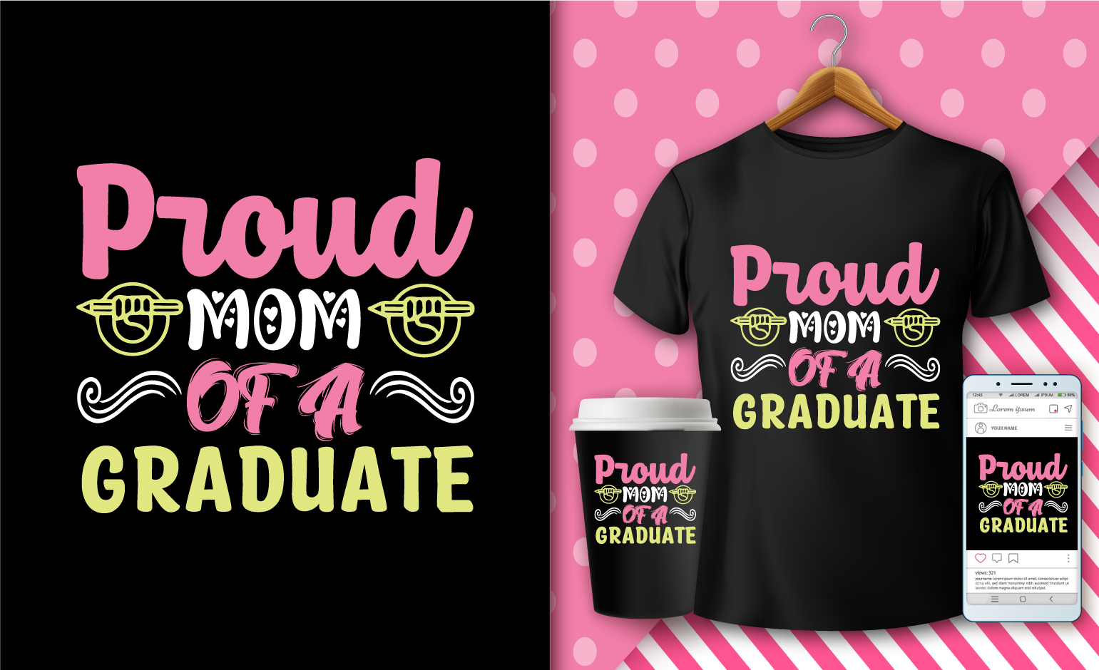 T-Shirt Proud Mom Pink Design SVG Bundle preview image.